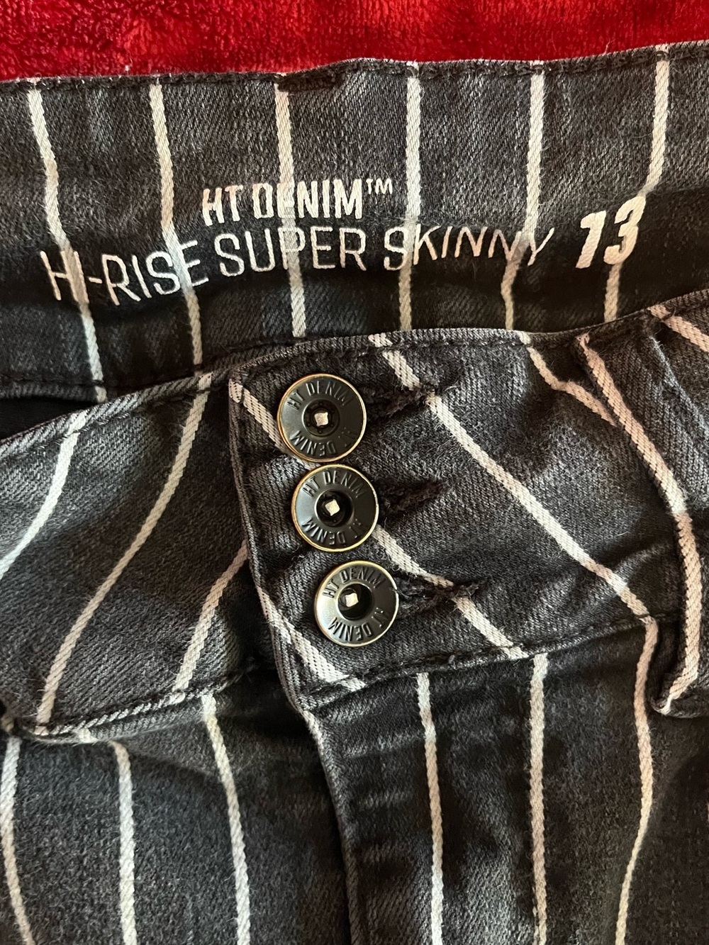 HT Denim Black & White Pinstripe Hi-Rise Super Skinny Jeans - Picture 3 of 3